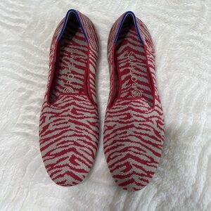 Rothy’s The Flat Red Zebra Print Knit Flats Women’s Size 9 EUC Washable